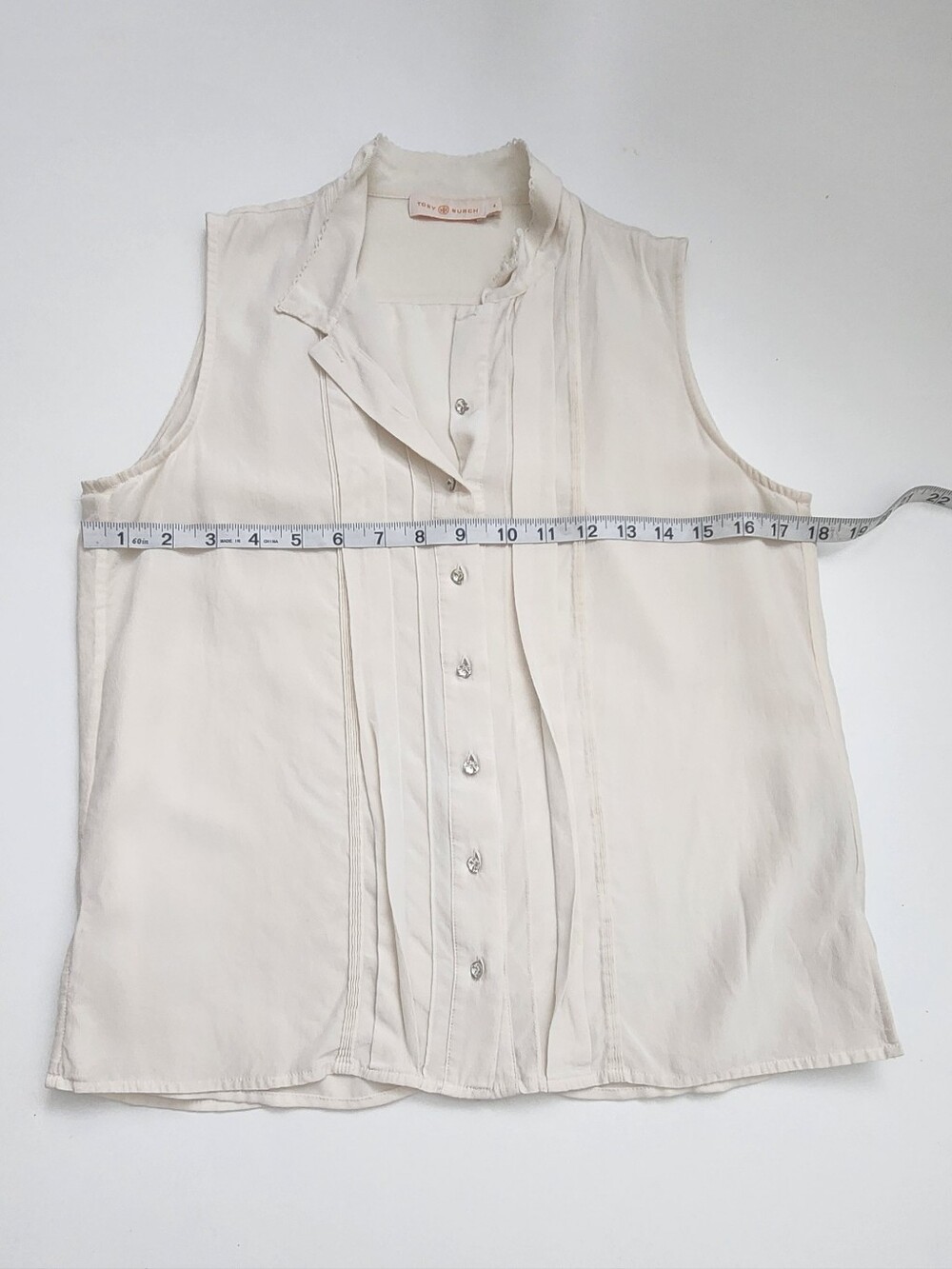 Tory Burch 100% Silk Pleated Sleeveless Ivory Blouse Top Size 4